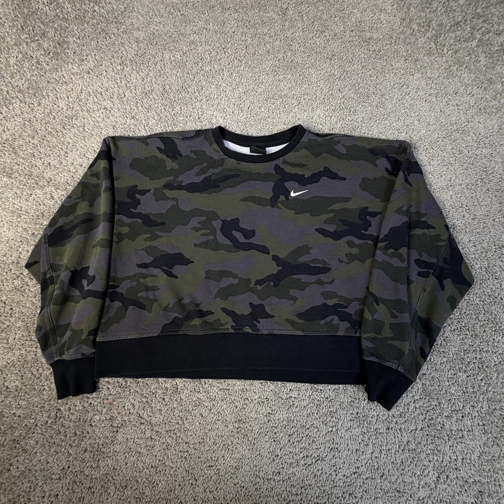 Nike Sweatshirt Womens M Green Camo Dri-FIT French Terry Relaxed Fit Athletic